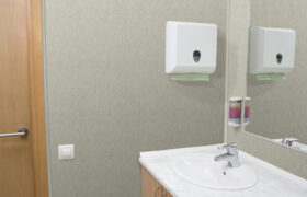 Sanitary: Restroom Restroom Varietex Almond Sandstone Pepper Dust Wall Cladding